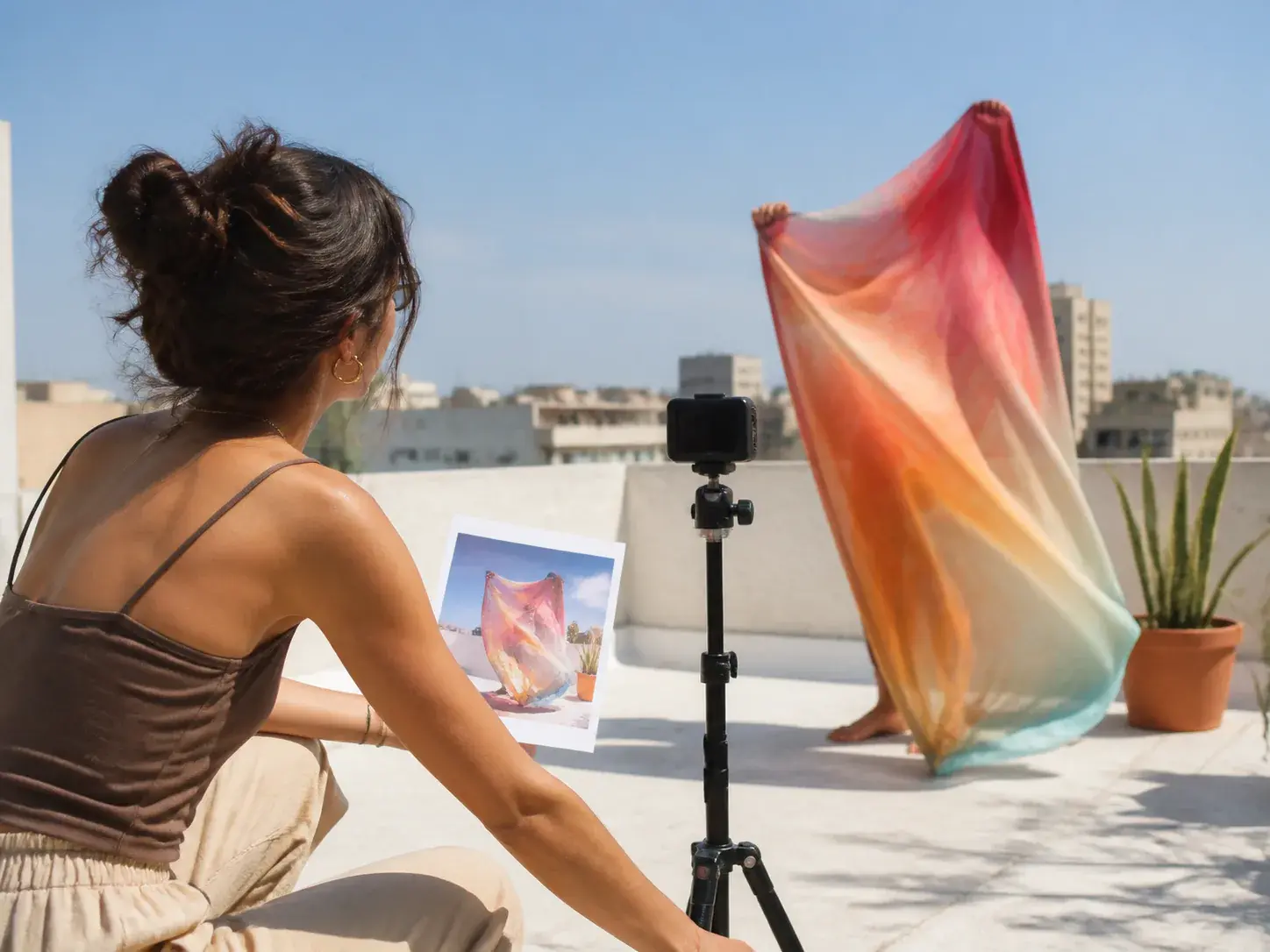 Social creator planning a vertical video with references and scene notes