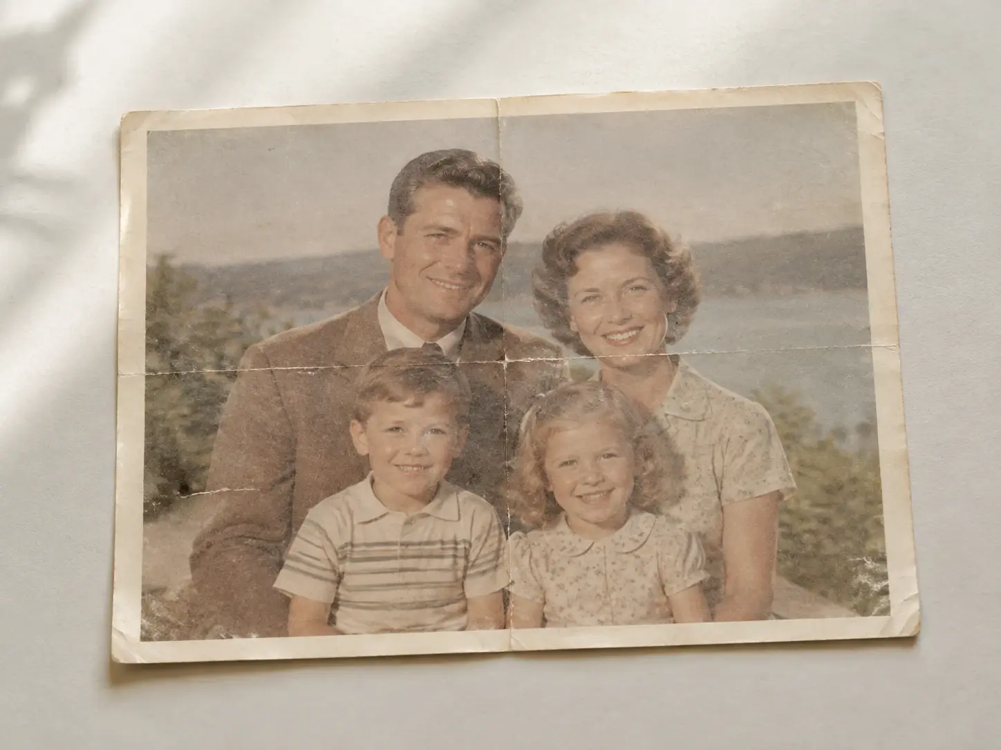 Original faded family portrait before restoration