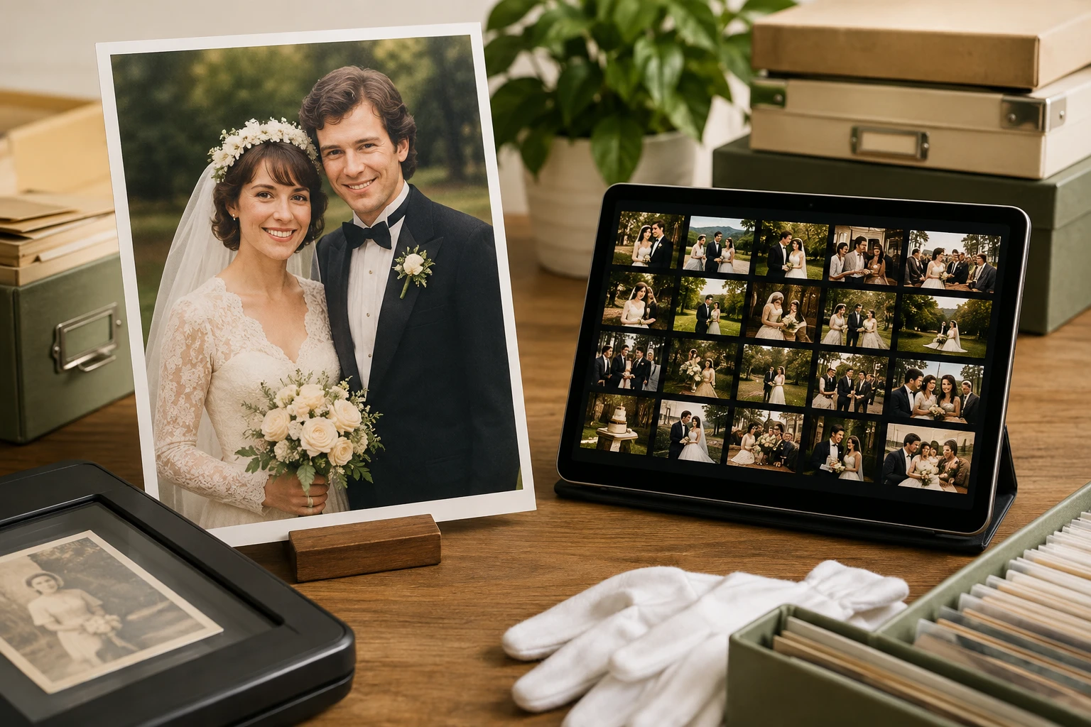 Restored old wedding photo preview ready for 4K download after review