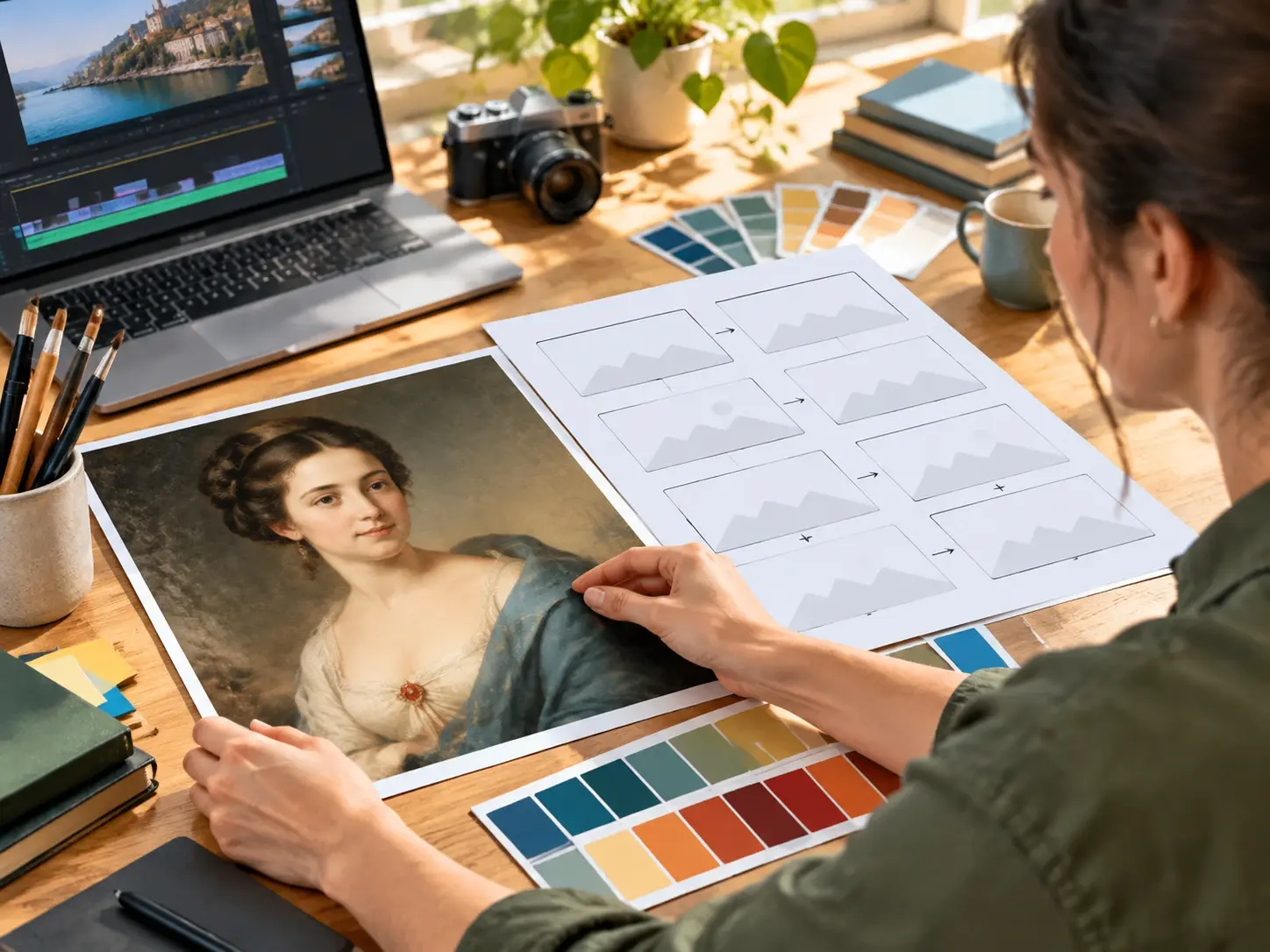Creator workspace using a restored historical photo inside a video layout