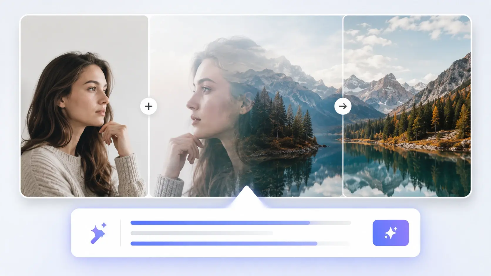 Prompt box describing how to superimpose images into one blended photo in VideoAI