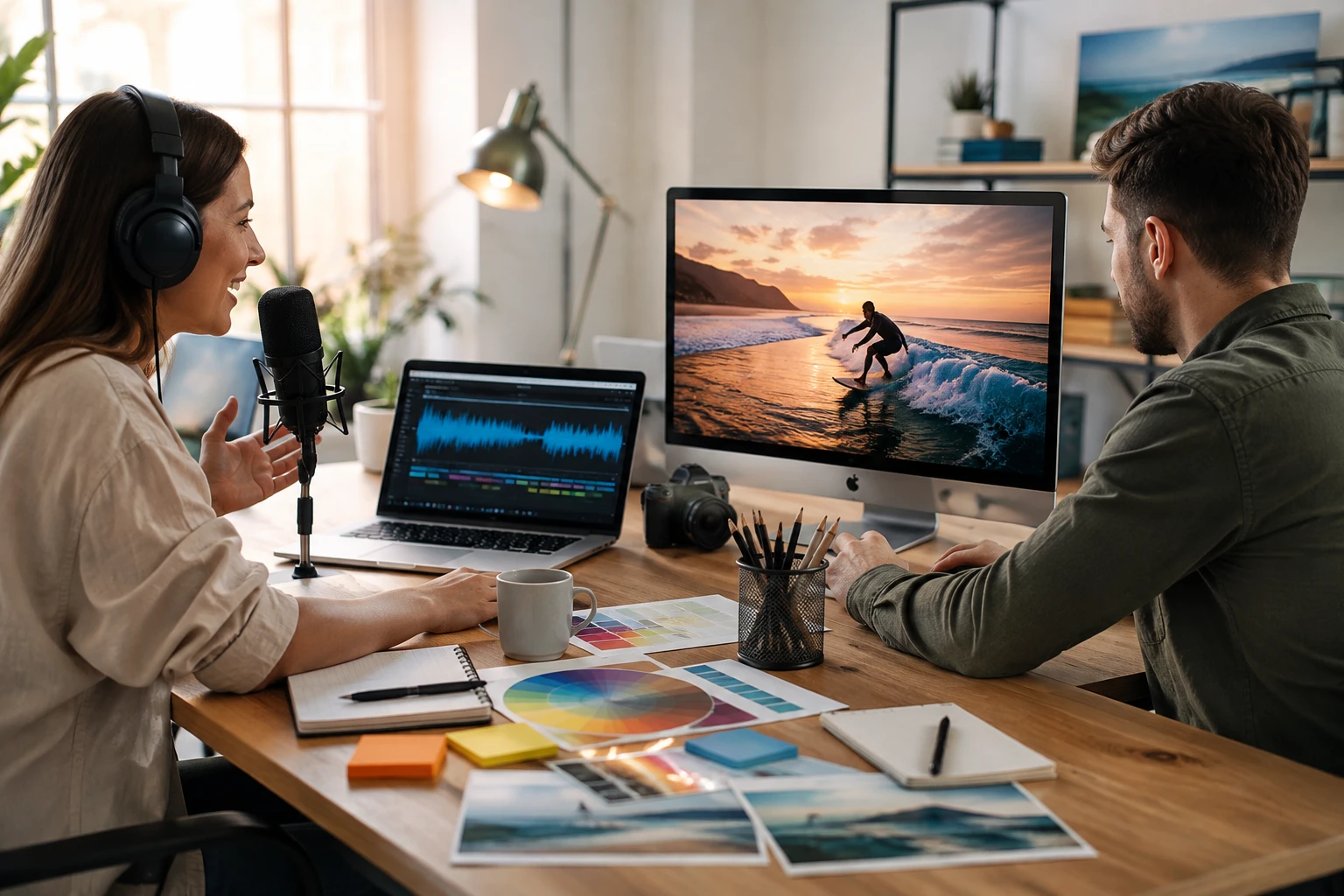Prompt text assigning each photo a role in the combined scene