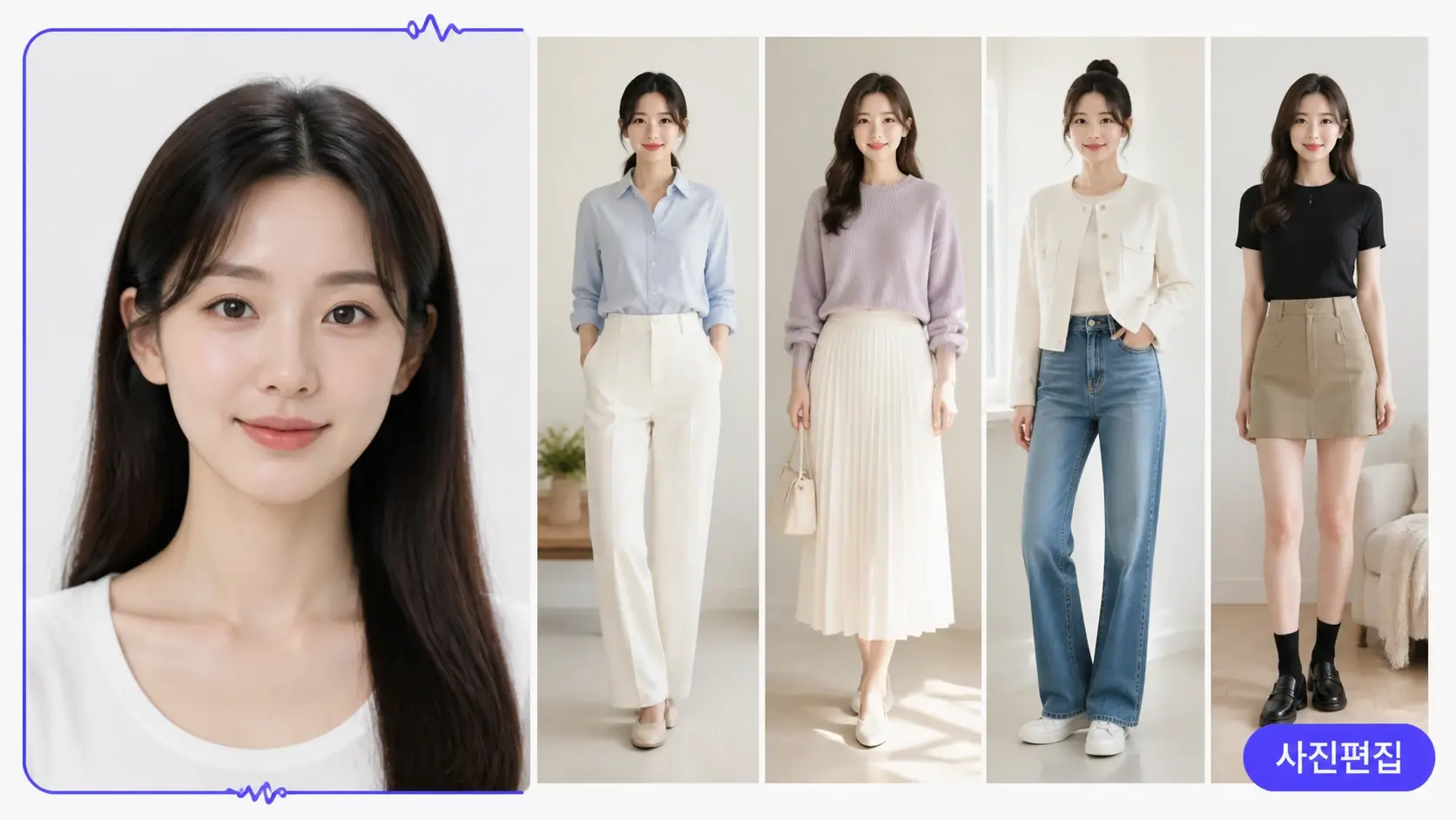 헤어와 의상을 바꿔도 같은 인물로 유지된 사진편집 결과 비교