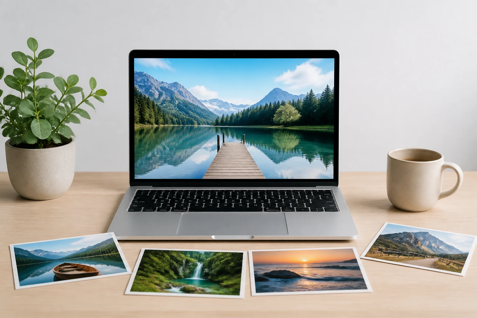 Several small photos in common formats being uploaded to enlarge in the workspace
