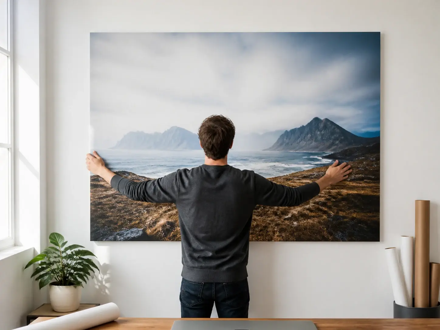 A photographer enlarging one small file into a large wall print with clean edges