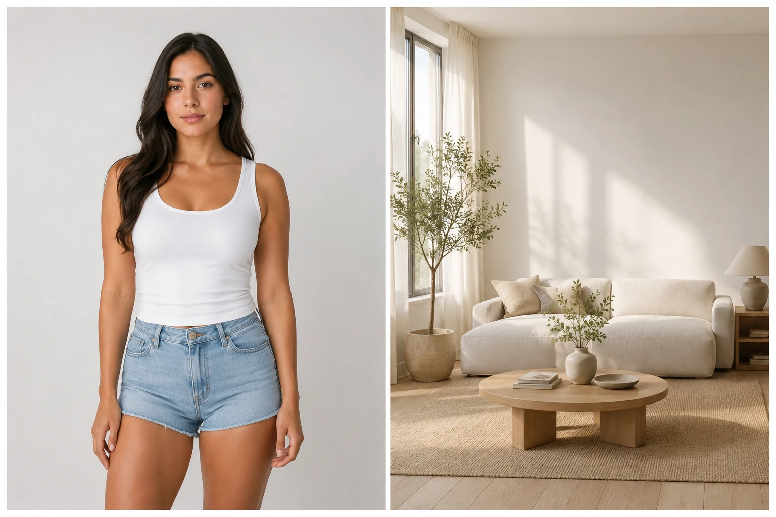 Two source photos, a portrait and a background scene, staged for image merge upload
