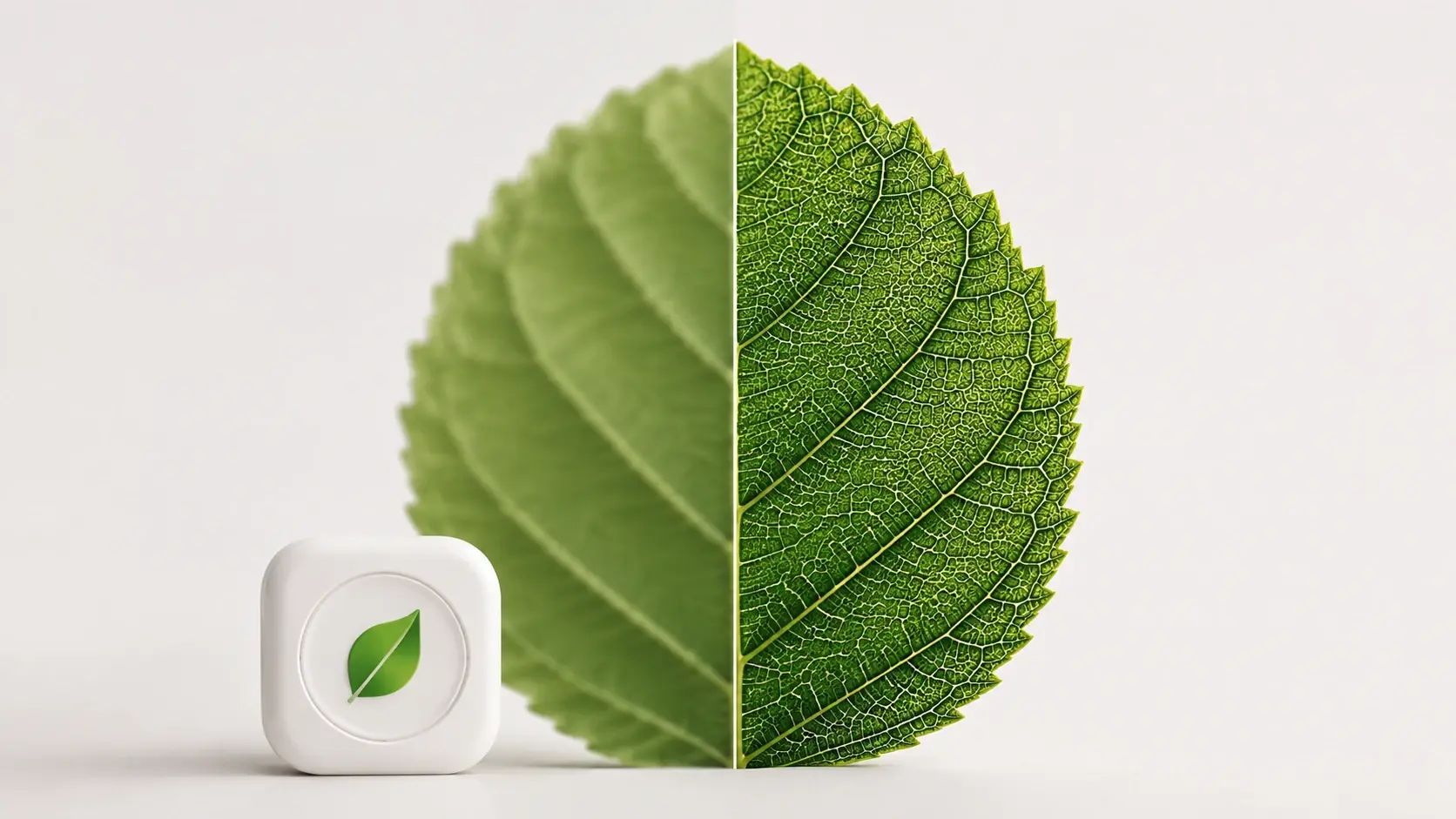 Close up of rebuilt leaf edges after using the image sharpener beside a soft original