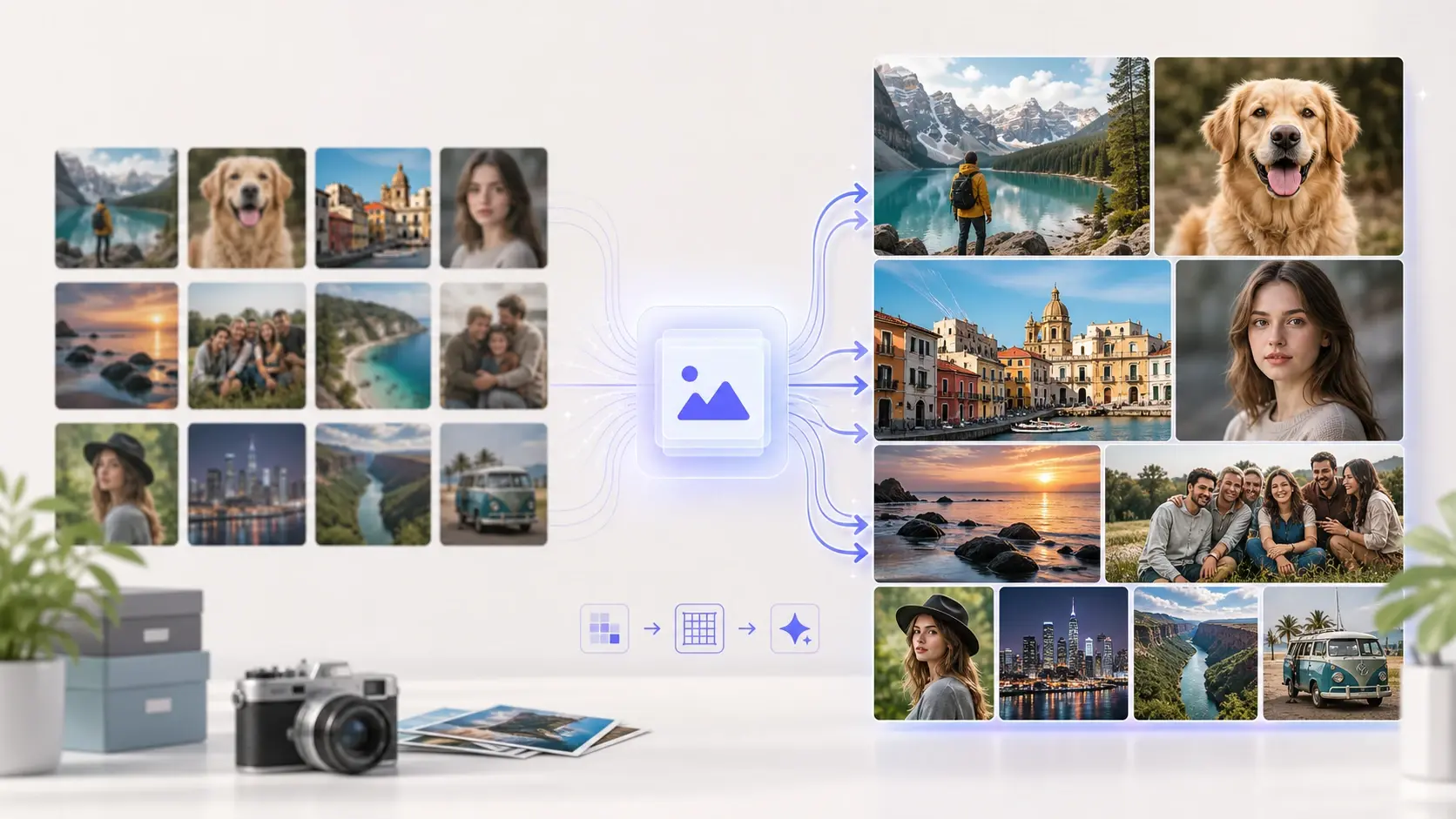 Batch of photos enlarged to 4K and exported without a watermark in the workspace