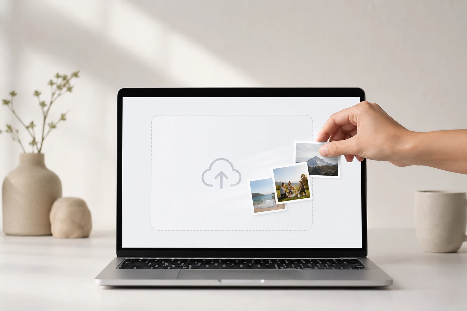 User dropping several soft photos into the VideoAI upload area for sharpening