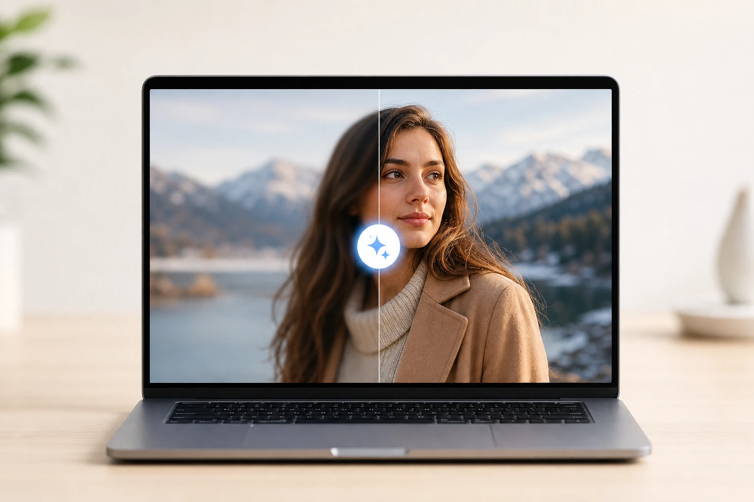 VideoAI automatically detecting blur and rebuilding edges on an uploaded photo