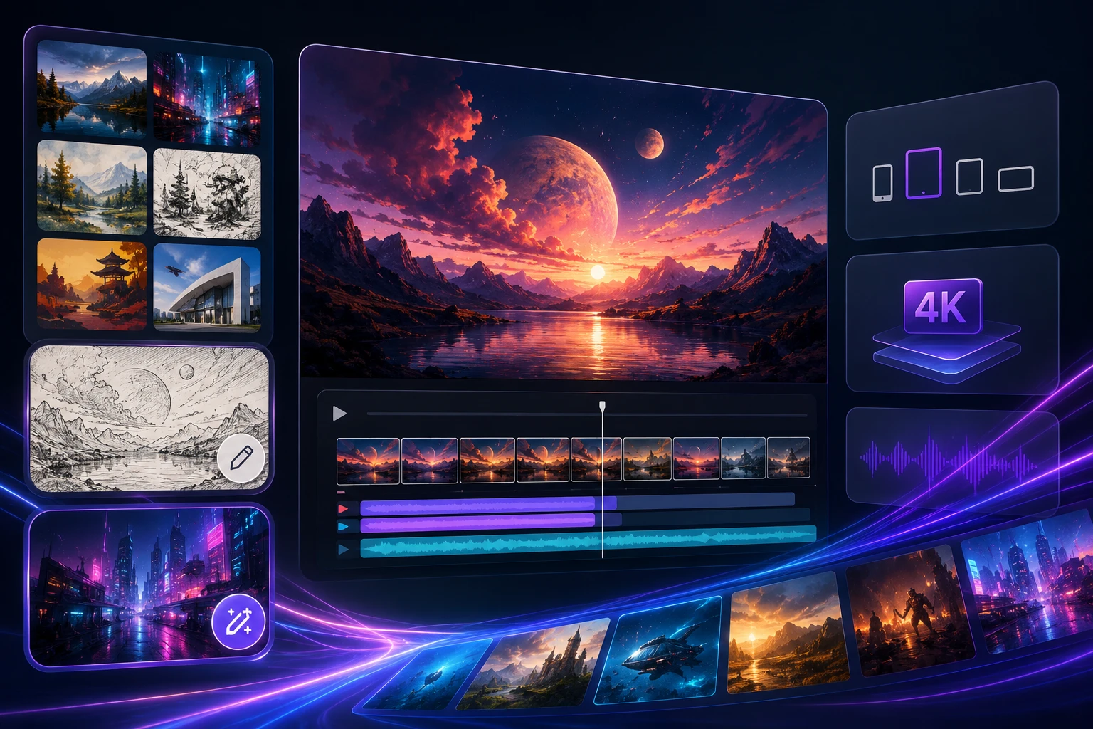 Preset style selector with sketch and remix options next to aspect ratio and 4K settings