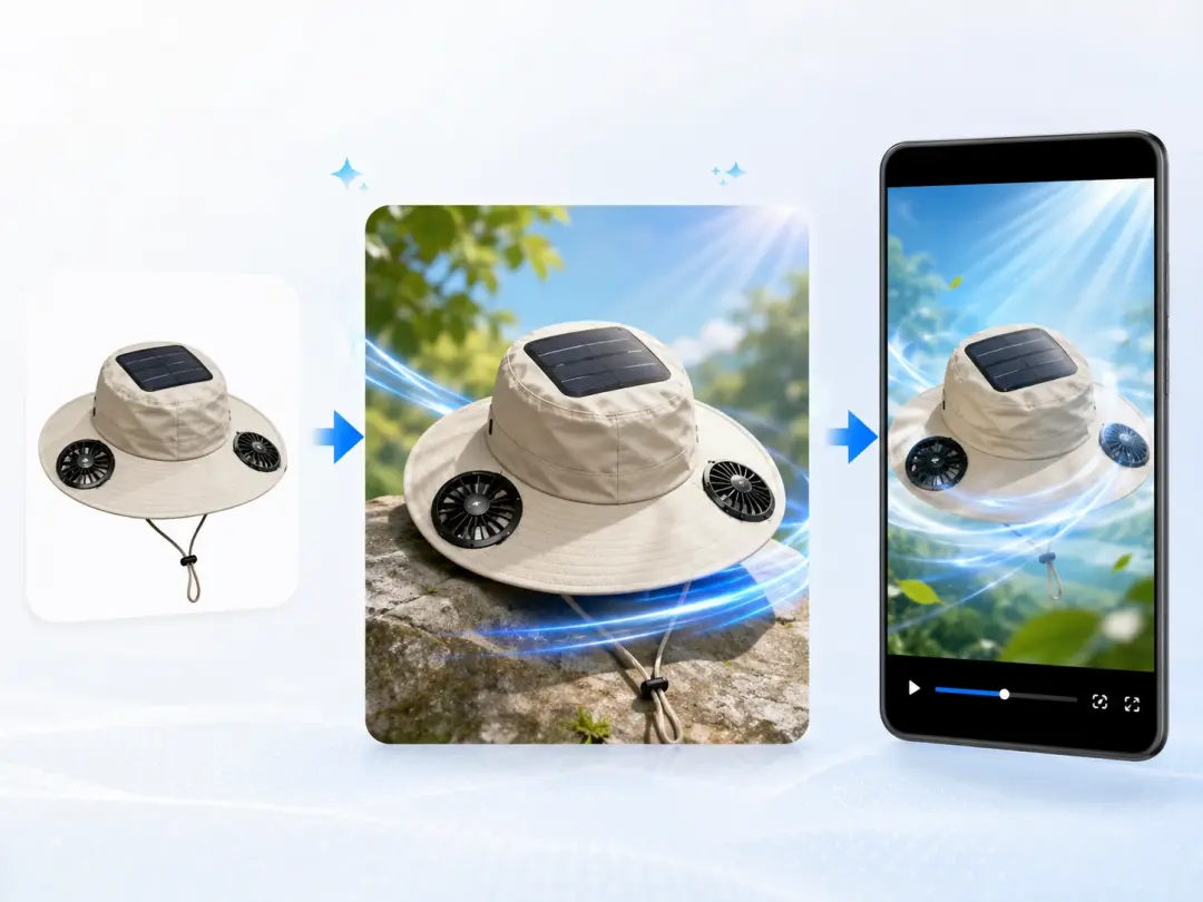 Marketer restyling a saved product photo then sending the result to video in VideoAI