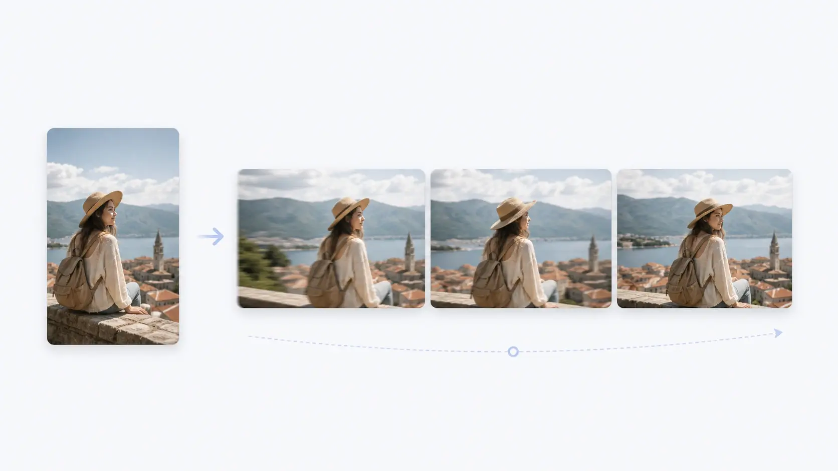 Static photo uploaded to image to video ai tool with generated video preview beside it
