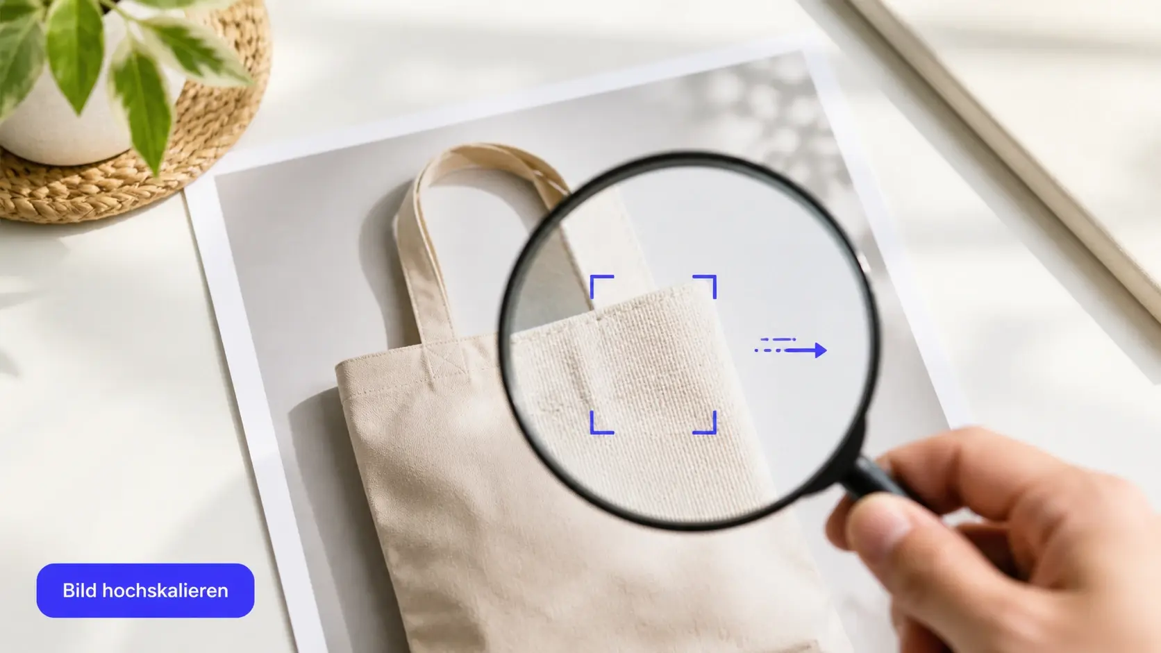 Kantenzoom mit Lupe am Produktfoto zeigt schärfere Linien beim Bild hochskalieren