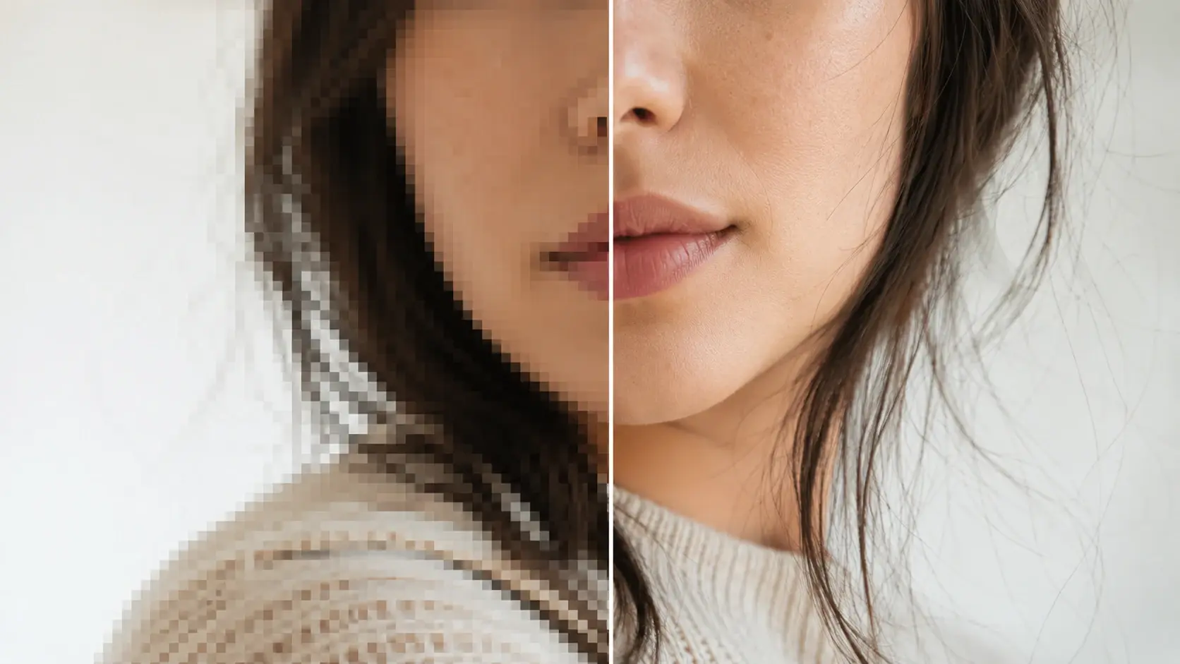 Before and after macro comparison showing AI detail reconstruction