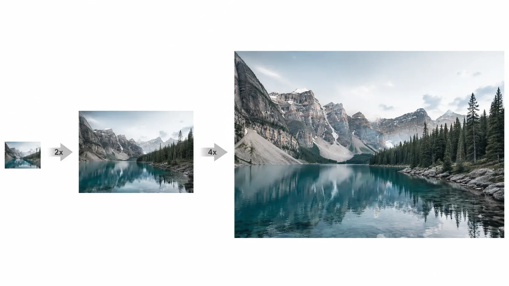 Landscape photo showing 2x and 4x enlargement comparison