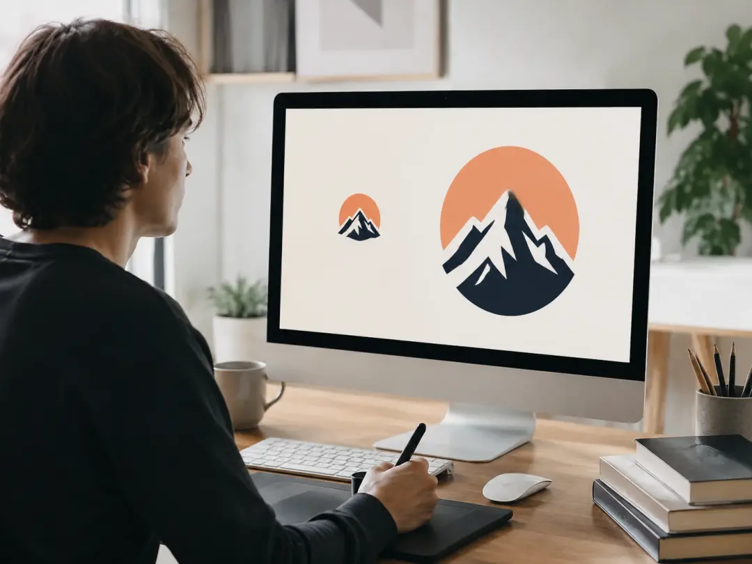 Graphic designer upscaling a raster logo on iMac