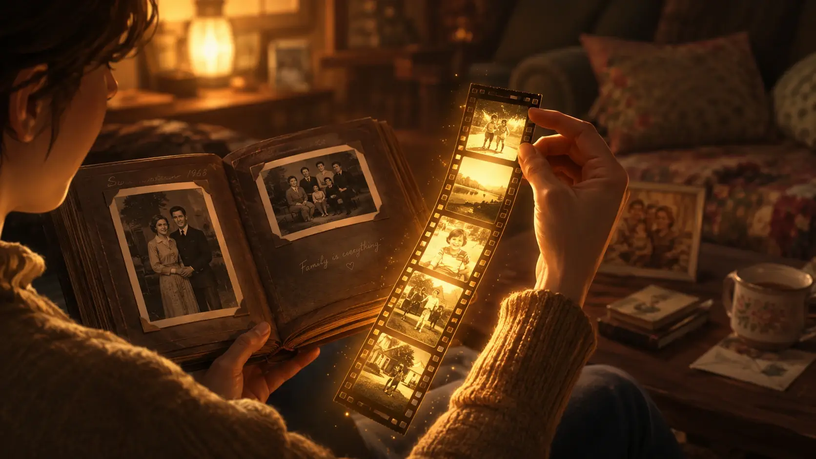 Person restoring an aged blurry keepsake clip to a legible copy using VideoAI