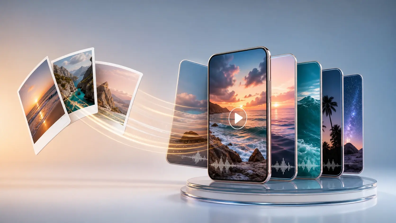 Several uploaded photos merging into one swipe style Instagram carousel video with transitions