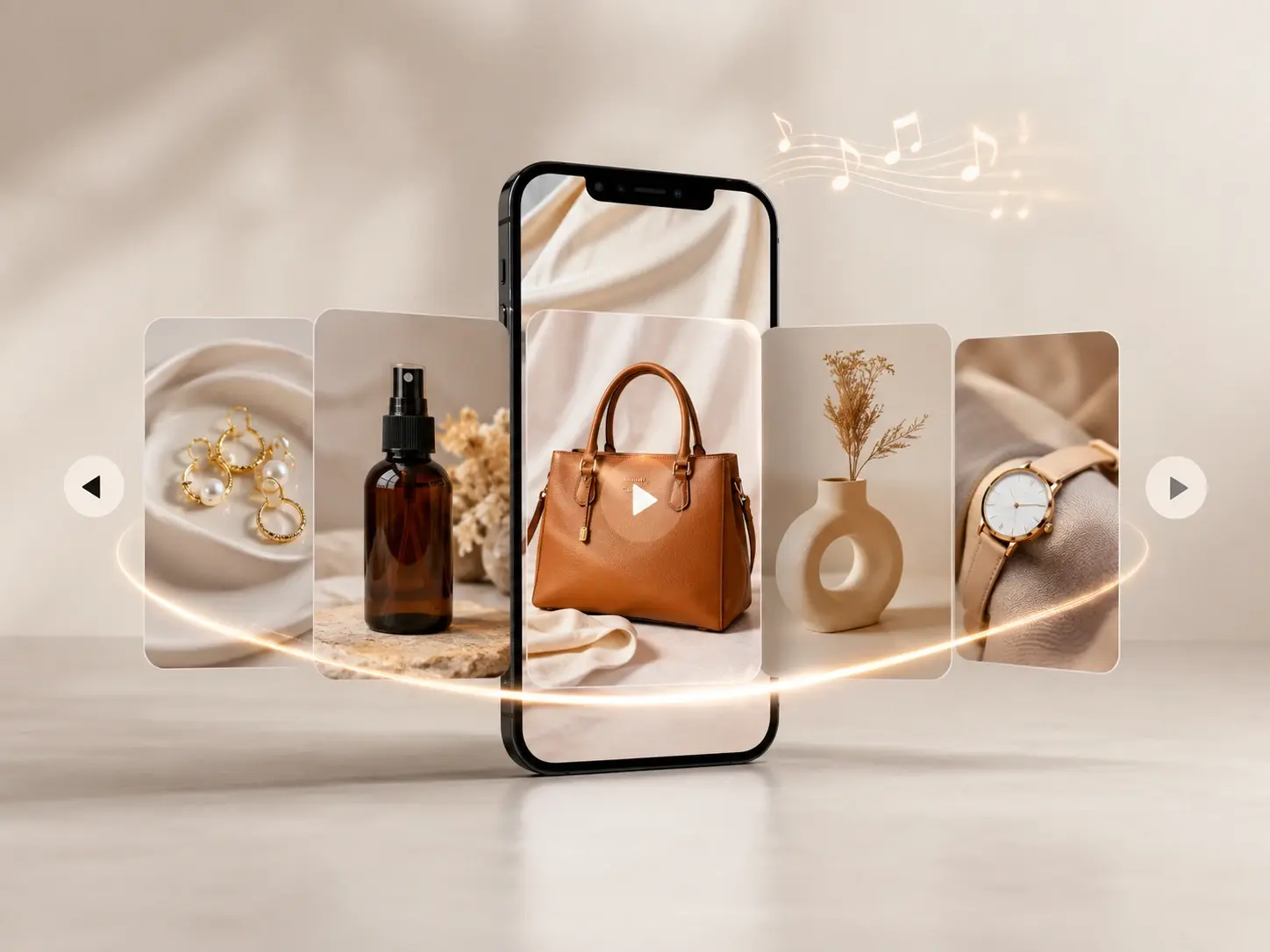 Product photos from a small shop becoming a carousel video with a music track