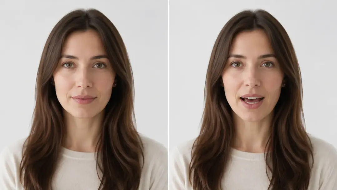 Still portrait animated into talking head before and after