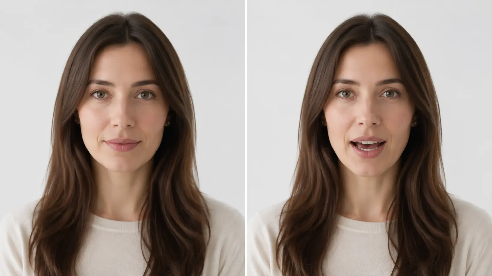 Still portrait animated into talking head before and after