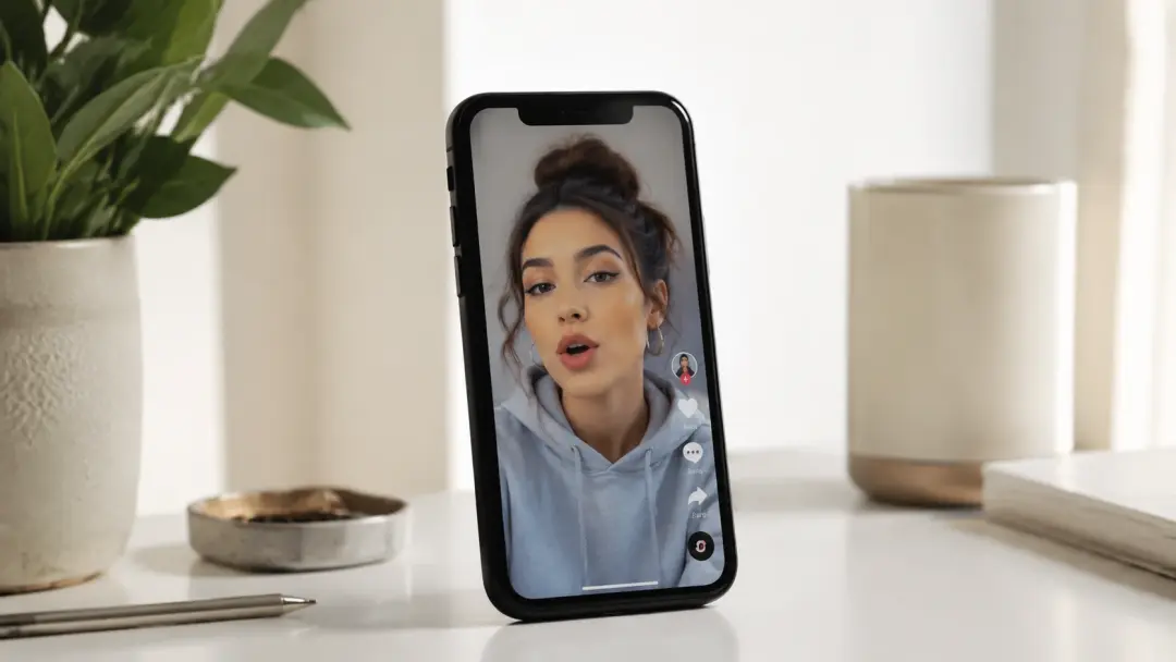 Phone showing TikTok video with perfectly synced lip movements