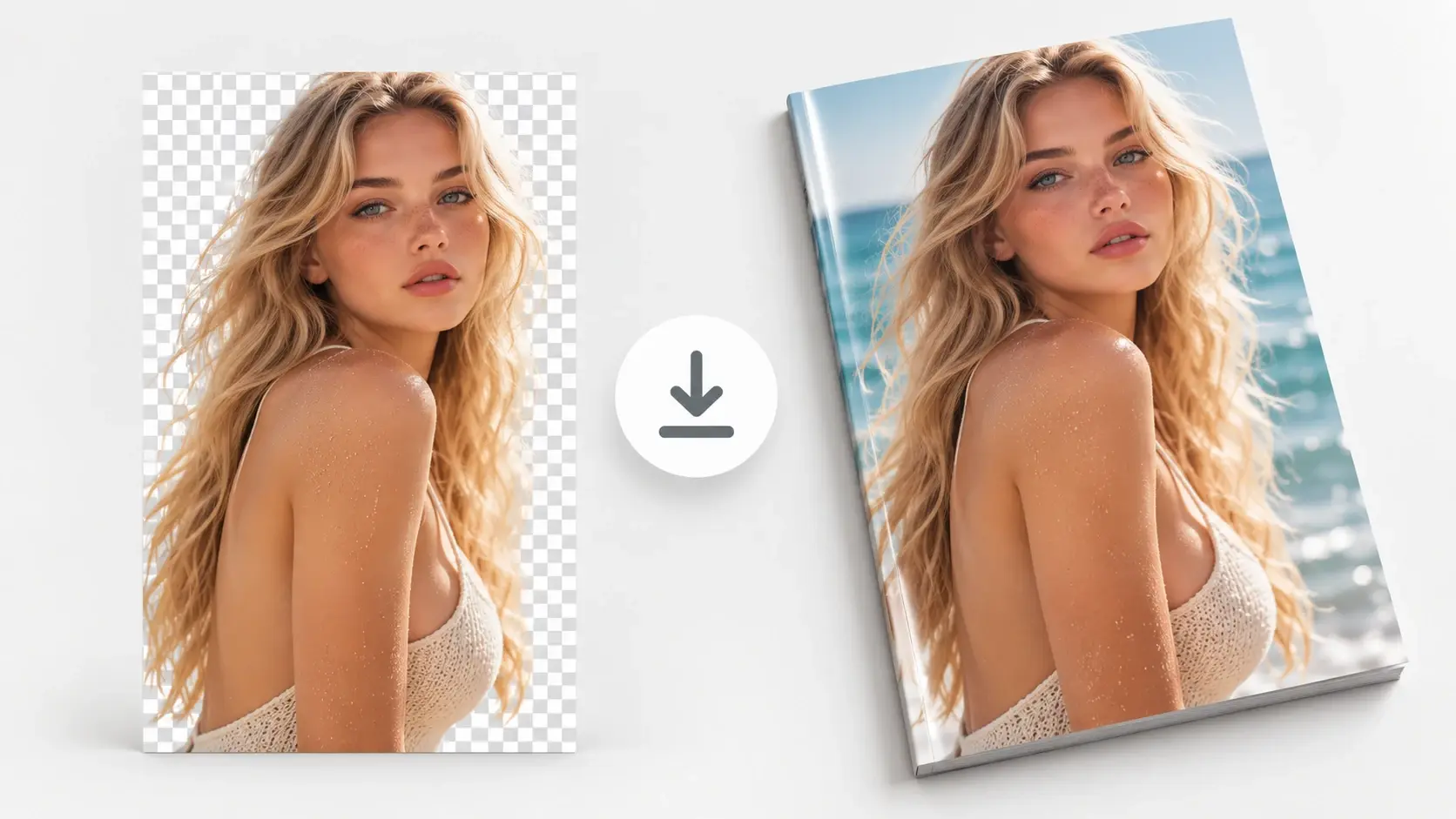 High resolution cover file downloading beside a transparent background cut out and a printed copy