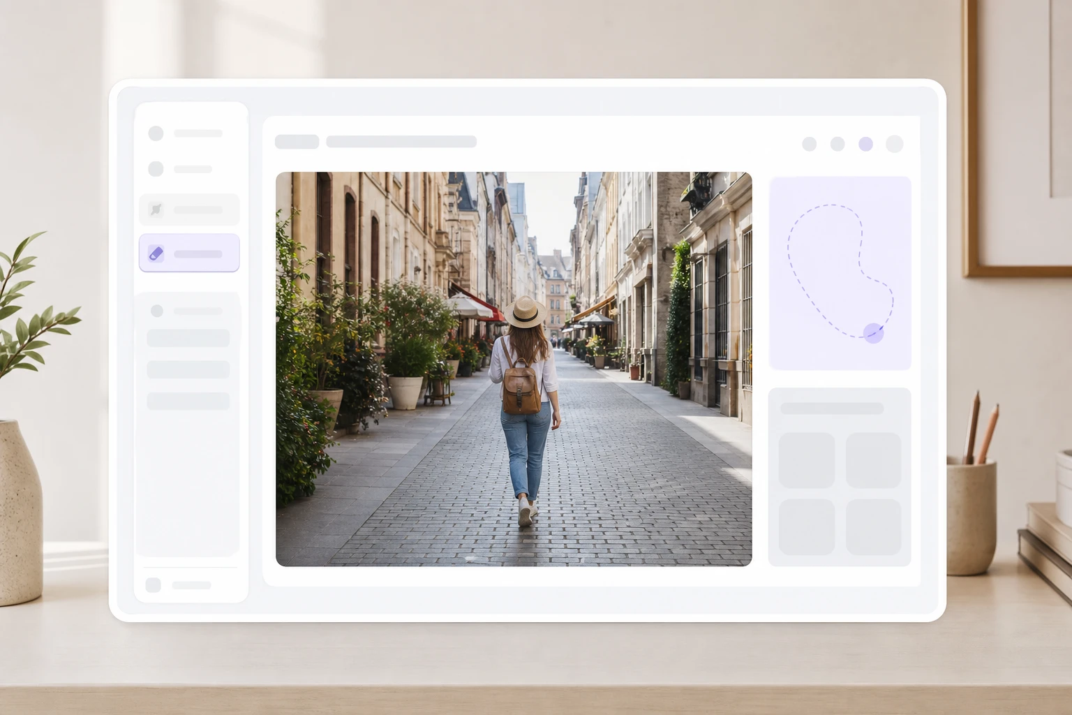 Upload panel holding a street photo saved to a personal workspace for editing