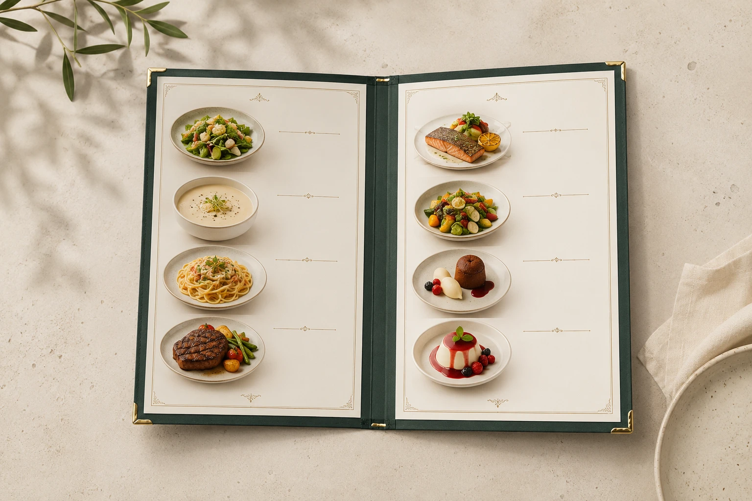 High resolution restaurant menu design exported as a print ready PDF at 4K quality