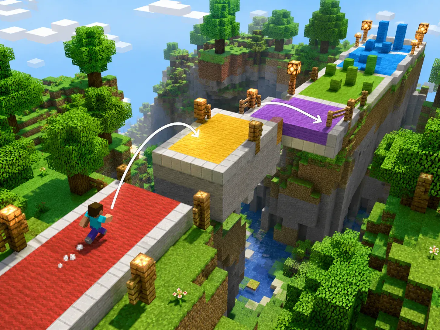 Segmented parkour storyboard showing sprint, jump, landing, and turn notes