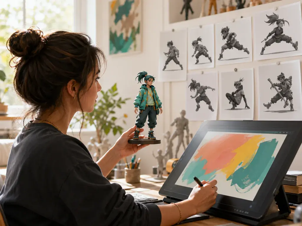 Digital character artist checking recognizable traits in a motion preview