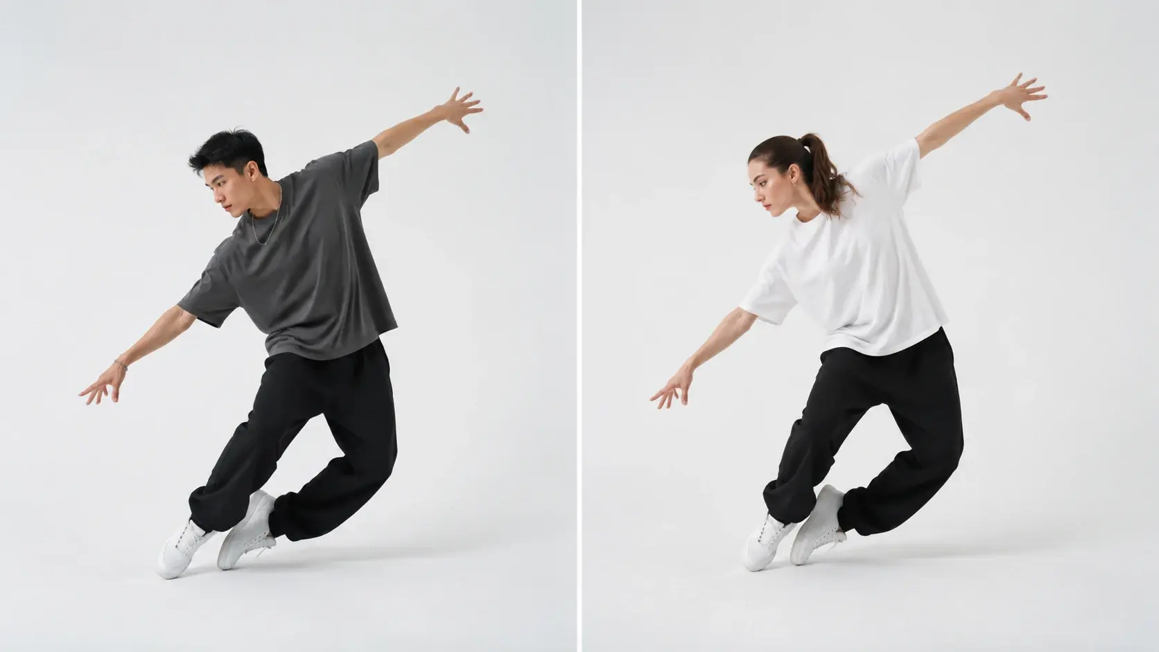 Reference dancer and target person performing same dance move