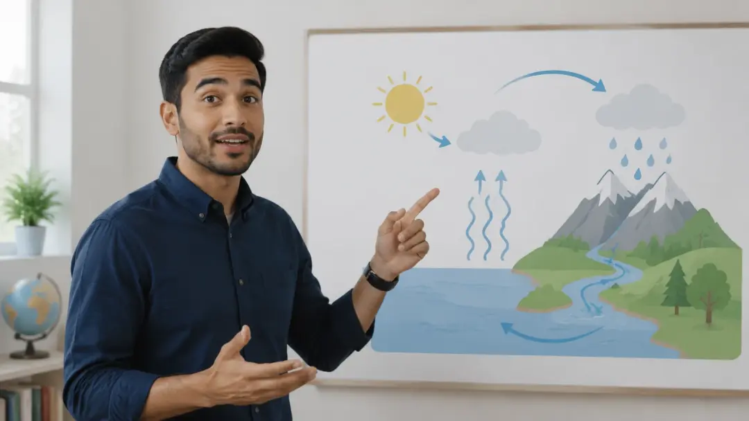 Presenter with animated hand gestures in explainer video