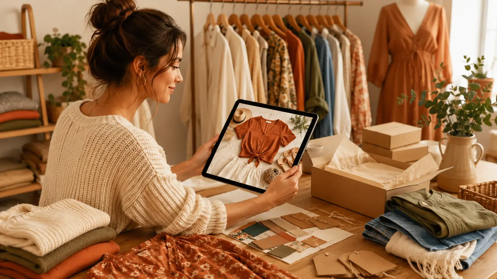 Ecommerce store owner using the outfit generator to preview product pairings