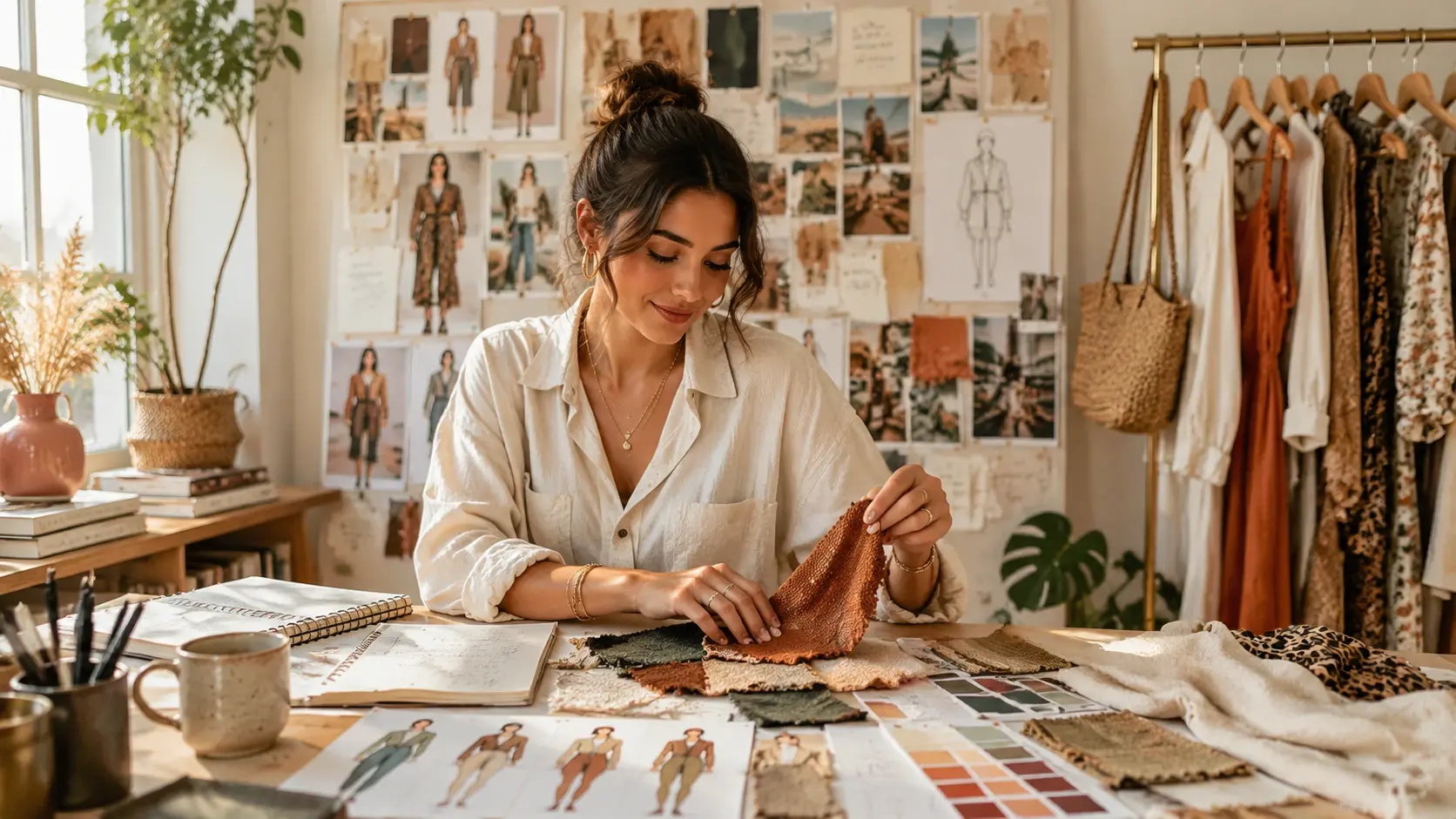 Fashion content creator reviewing styled outfit options from the outfit generator