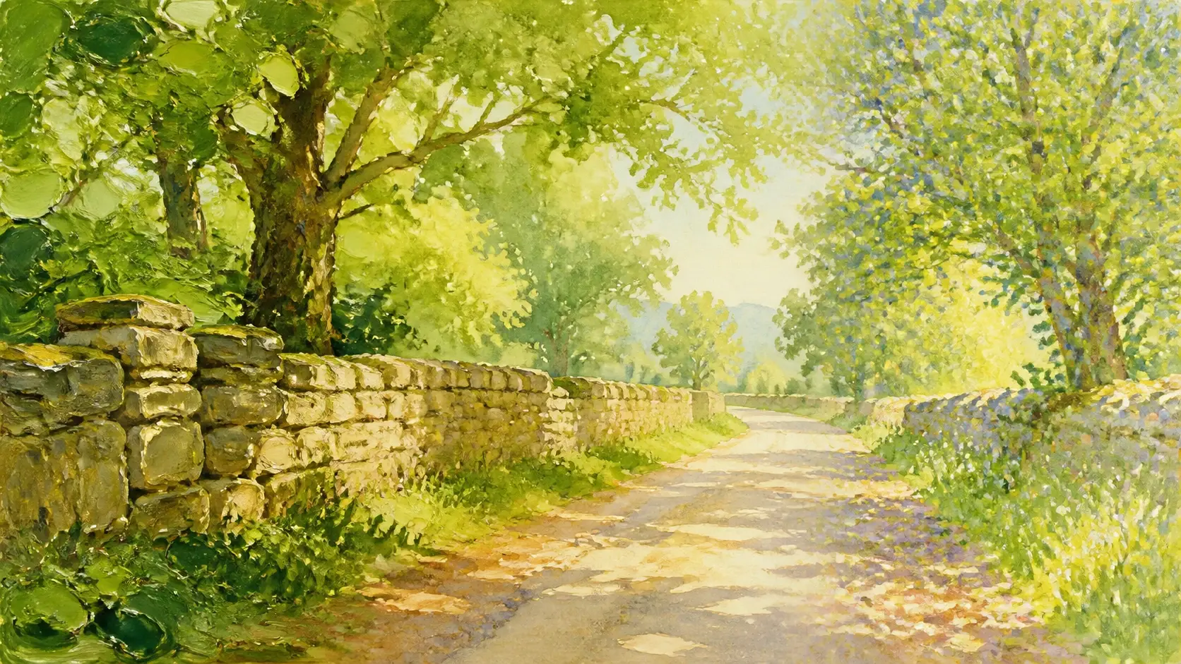 The same country lane painted three ways in oil, watercolor and Impressionist finishes