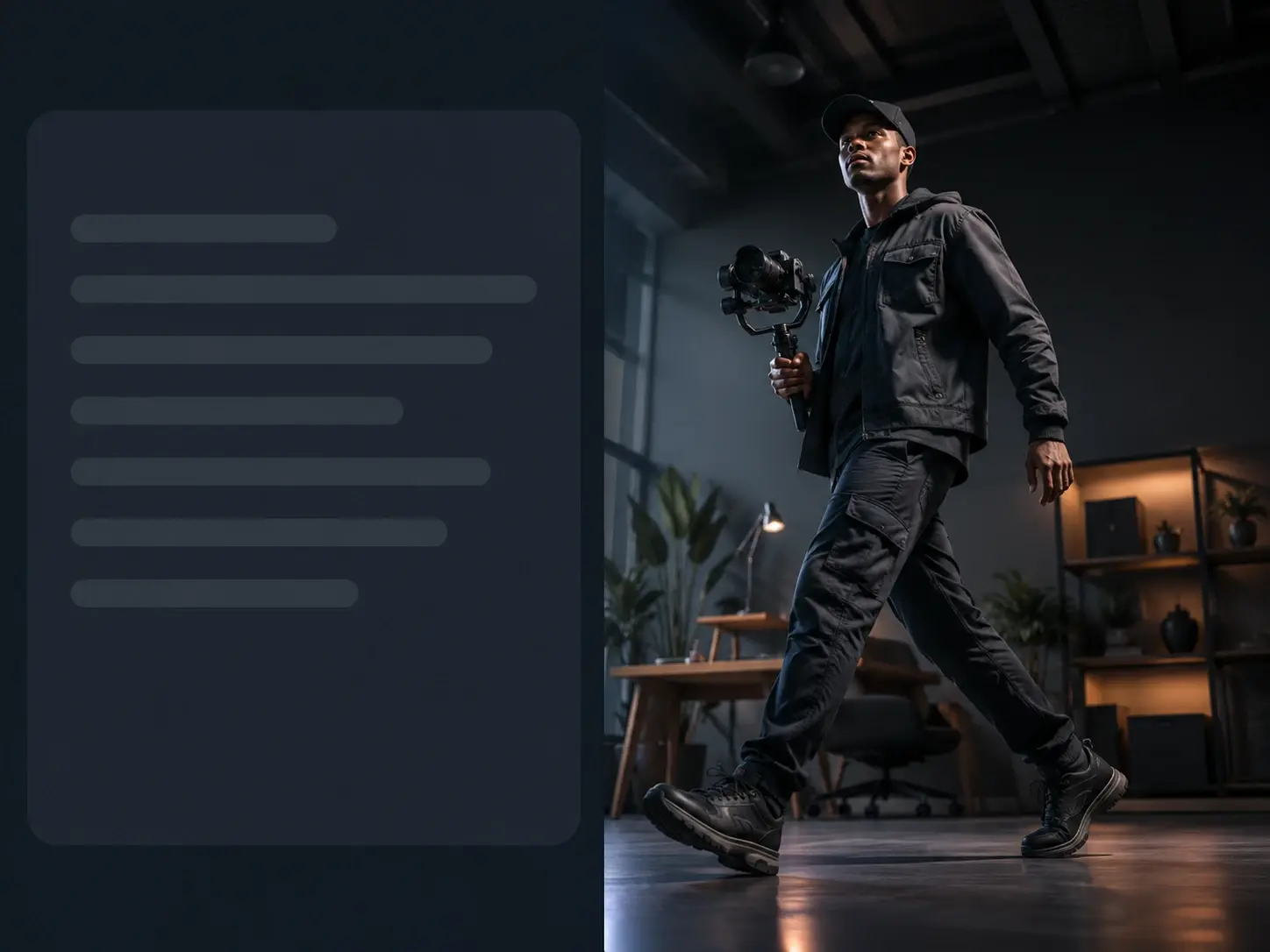 Prompt box with wording for a low angle mid stride figure next to the matching generated pose image