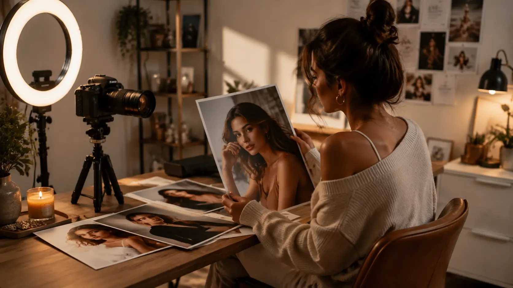 Content creator reviewing a photorealistic image from the realistic AI image generator