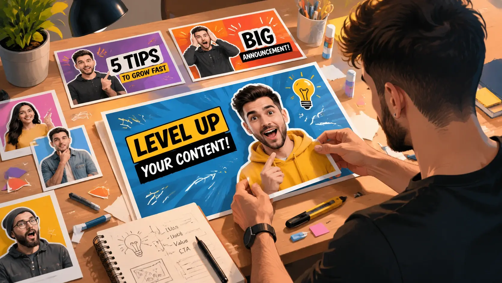 Social media creator layering a cutout subject over a branded gradient background