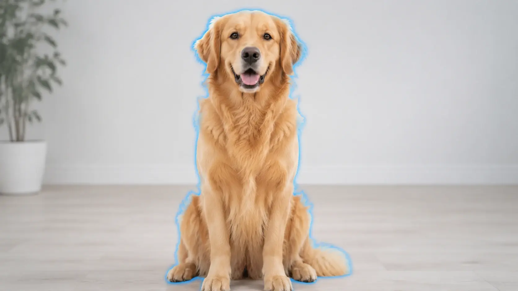 AI detection outline precisely tracing a dog's silhouette for background removal