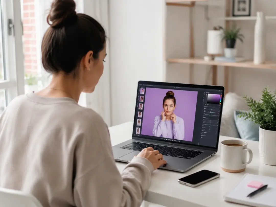 Social media manager placing a cutout subject on a branded background