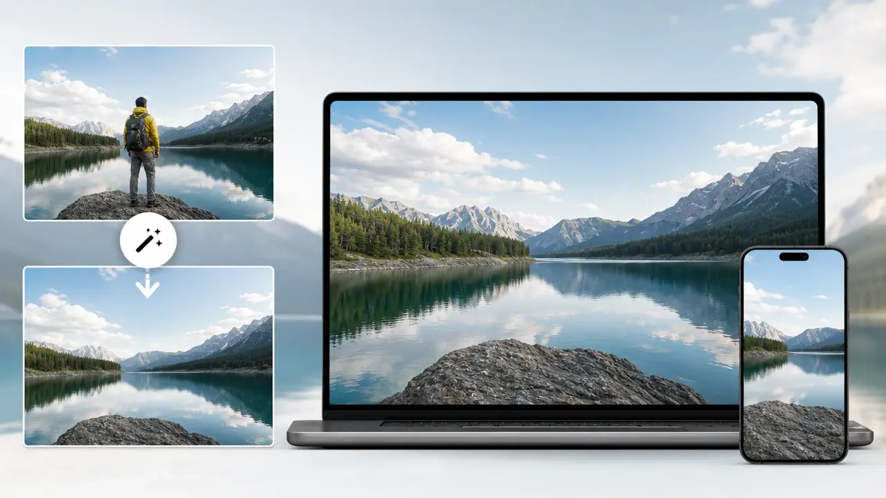 A high resolution landscape kept sharp after object removal and exported at 4K in VideoAI