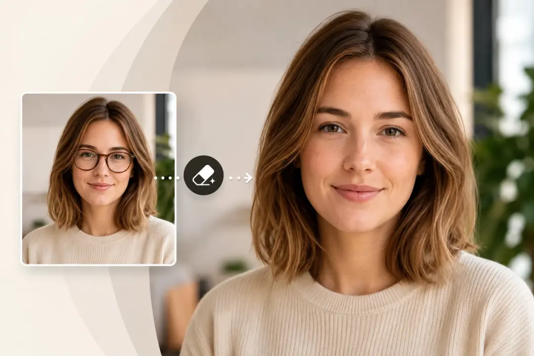 remove glasses from photo using remove object from photo in a practical workflow