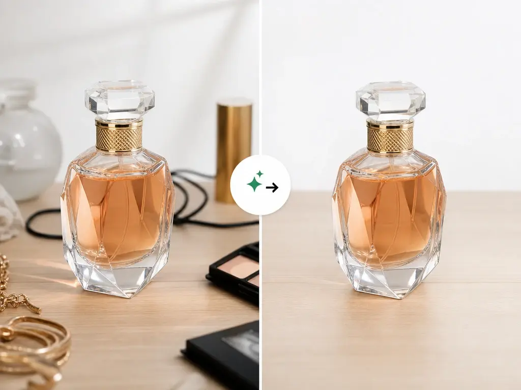 Ecommerce product photo with background cords and props erased leaving a clean item on a table