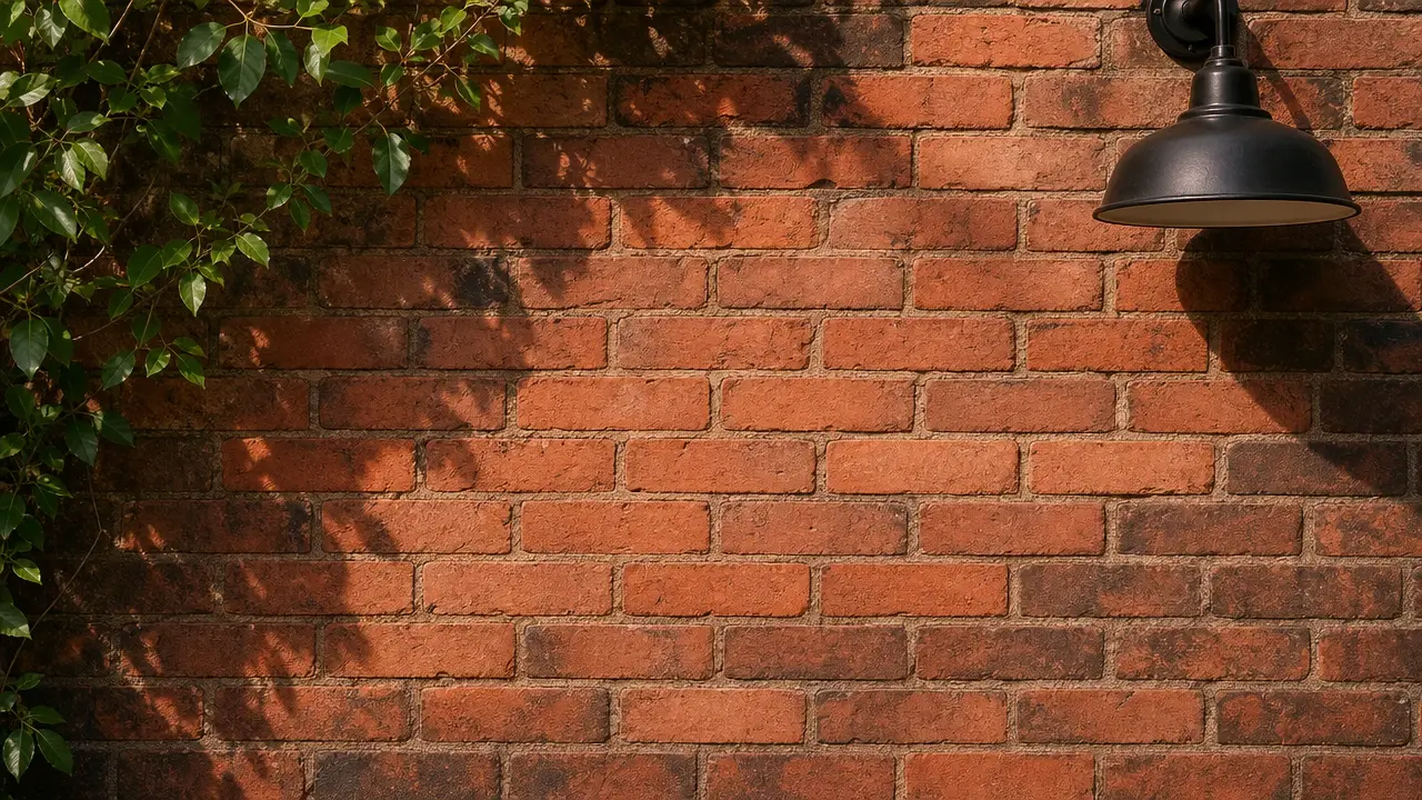 Close view of a wall where a logo was removed and the brick texture was rebuilt behind it.