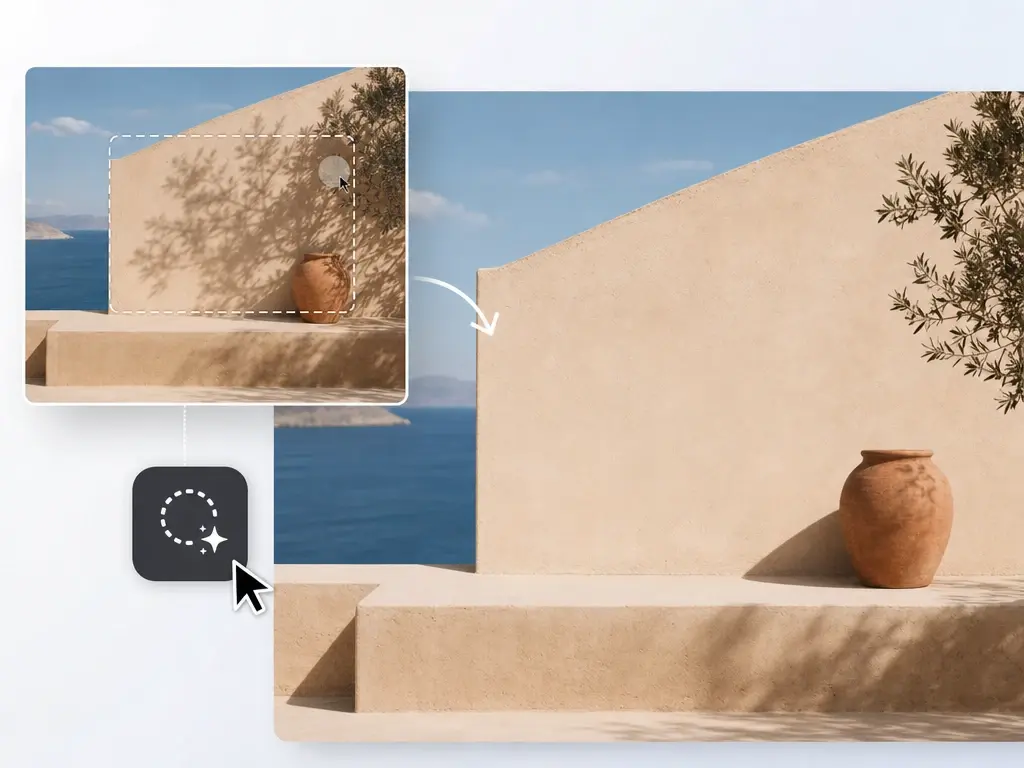 Designer erasing text from a reference image to prepare a clean background plate for new type.