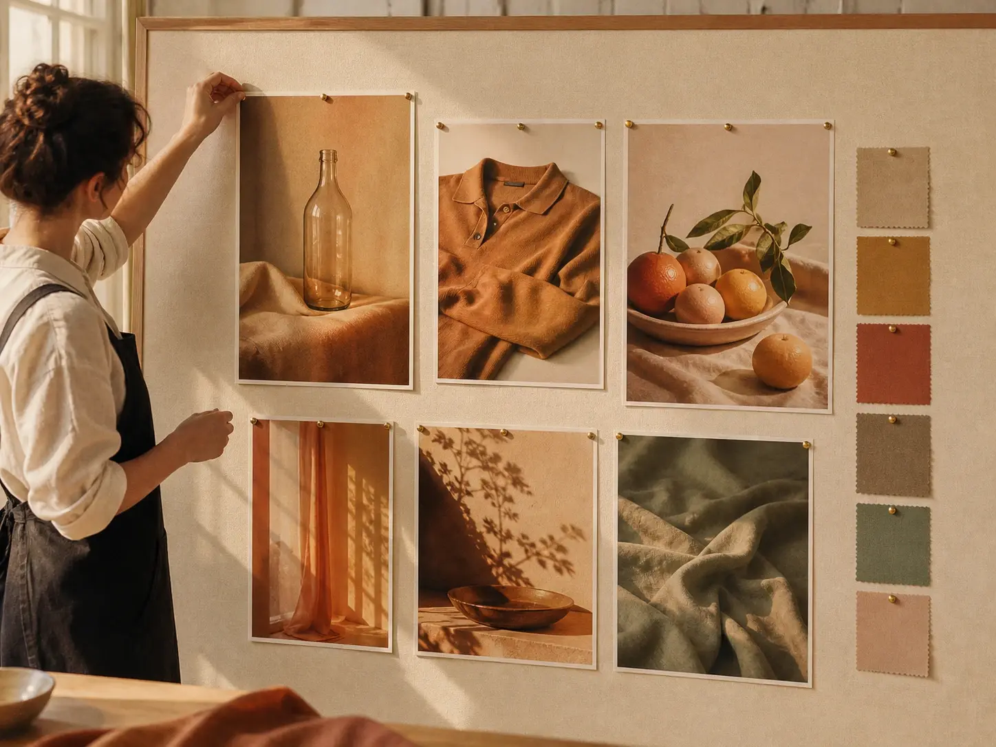 A set of product campaign visuals styled to one fixed decade era pinned across a studio board