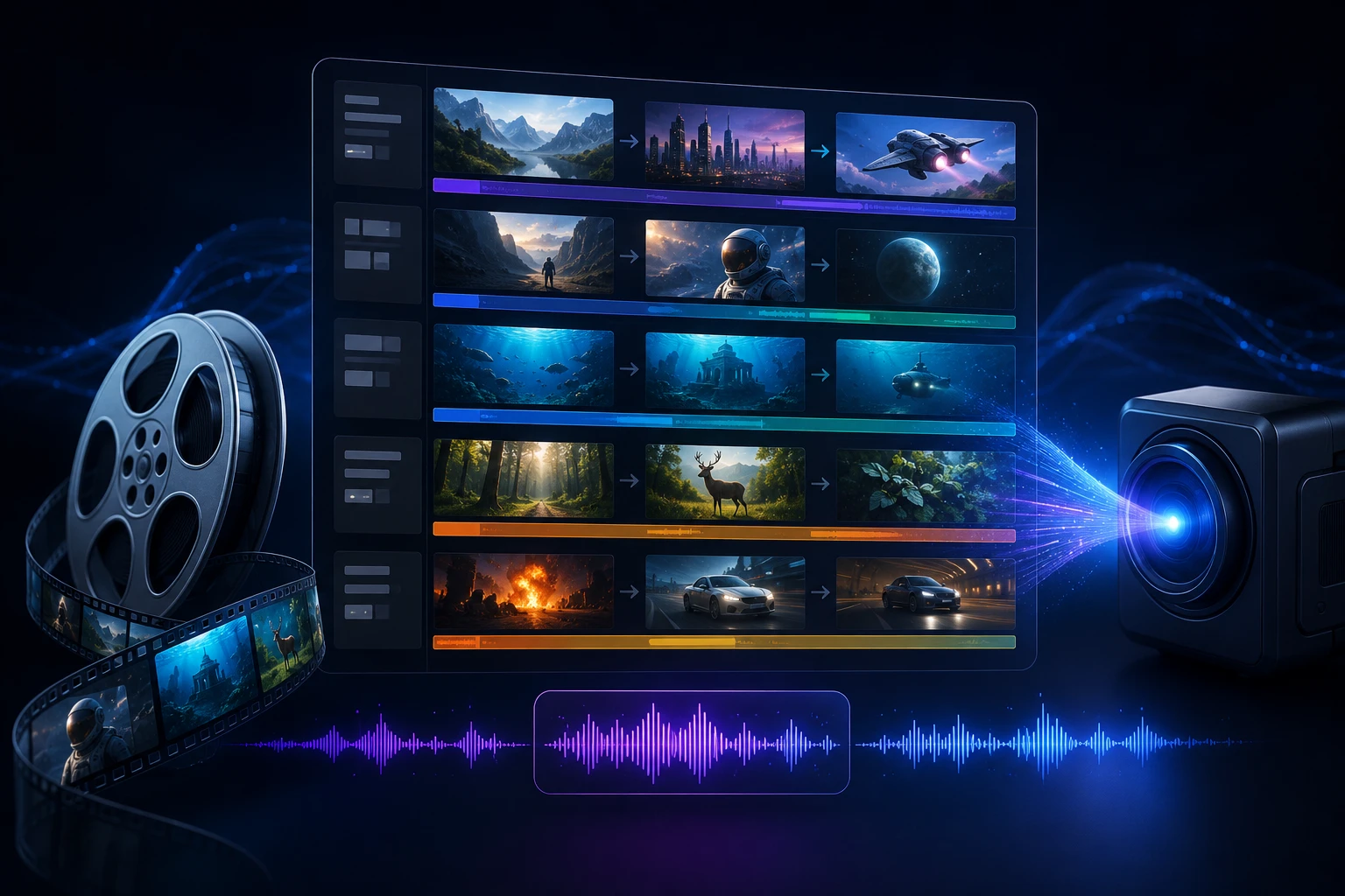 Script organized by shot with reference frames and audio attached to the job