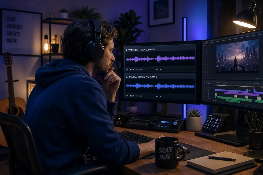 Game audio designer prototyping a scene soundscape with seed audio 1.0